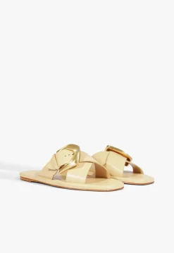 Schutz Lois Beige Leather Flat Sandal