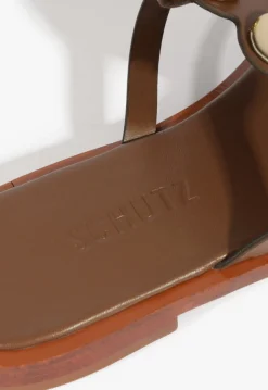 Schutz Mist Brown Leather Flat Sandal