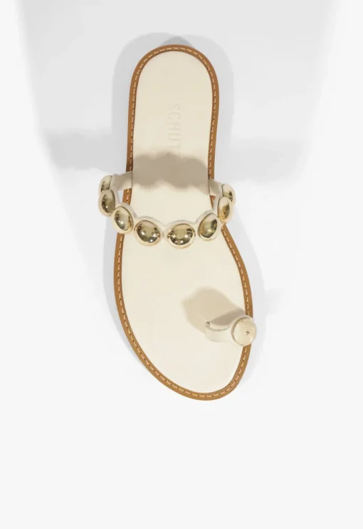 Schutz Romy White Leather Flat Sandal